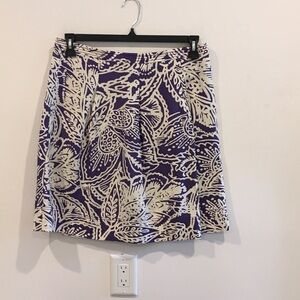 LOFT Purple Floral A-Line Skirt with Cream Print